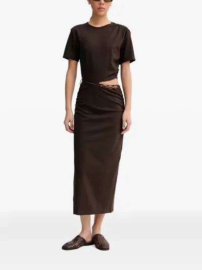 Sessun Vertigo Cut-out Ruched Midi Dress In Brown