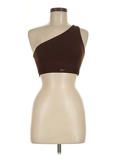 Pre-owned Set Active Tank Top Brown One Shoulder Neckline Tops