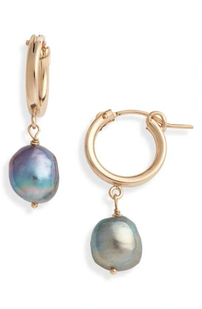 Set & Stones Adelle Keshi Pearl Hoop Earrings In Gold / Peacock