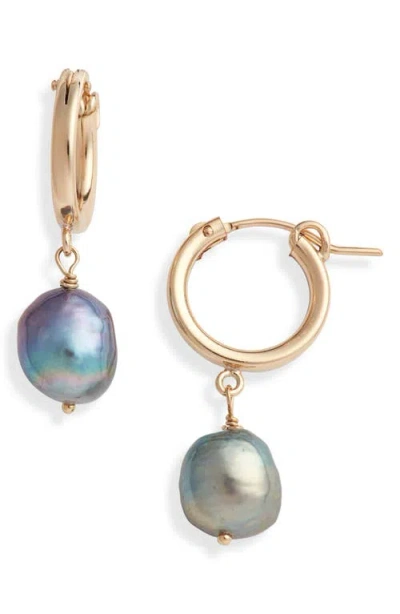 Set & Stones Adelle Keshi Pearl Hoop Earrings In Gold/peacock