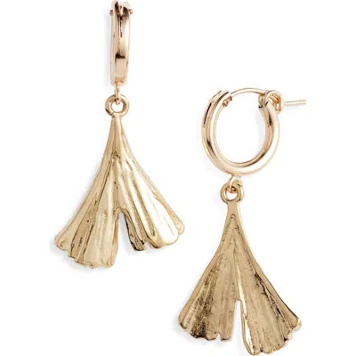 Set & Stones Camden Leaf Drop Huggie Hoop Earrings In Gold