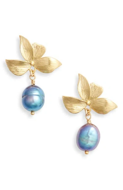 Set & Stones Maeve Freshwater Pearl Drop Earrings In Gold/peacock