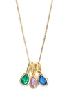 Set & Stones Multi Birthstone Teardrop Charm Necklace In Gold