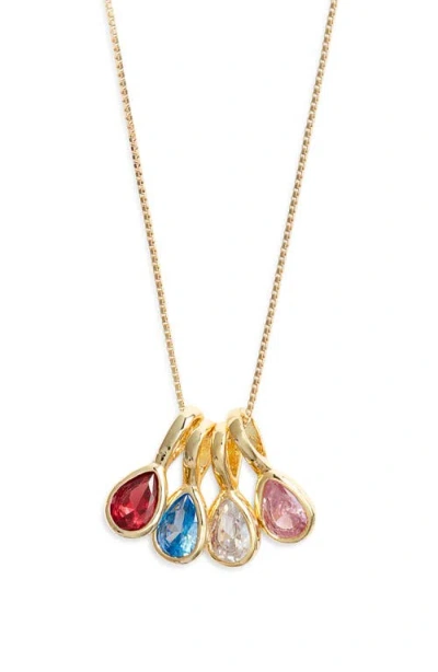 Set & Stones Multi Birthstone Teardrop Charm Necklace In Gold