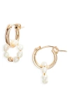 Set & Stones Pearl Halo Hoop Earrings In Gold