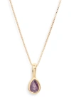 Set & Stones Teardrop Birthstone Pendant Necklace In Gold/february