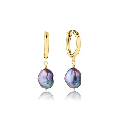 Set & Stones Women's Gold Adelle Hoops - Peacock Pearl