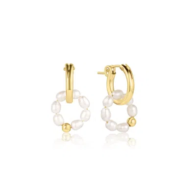 Set & Stones Pearl Halo Hoops In Gold