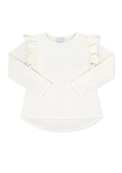 Set Proper Kids' Girl's Elizabeth Long Sleeve Ruffle Tee In Charlotte Cream Knit In White