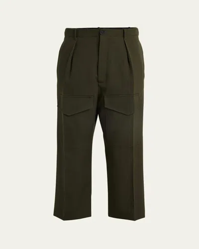 Setchu Cropped Wool Gabardine Chino Pants In Dgreen