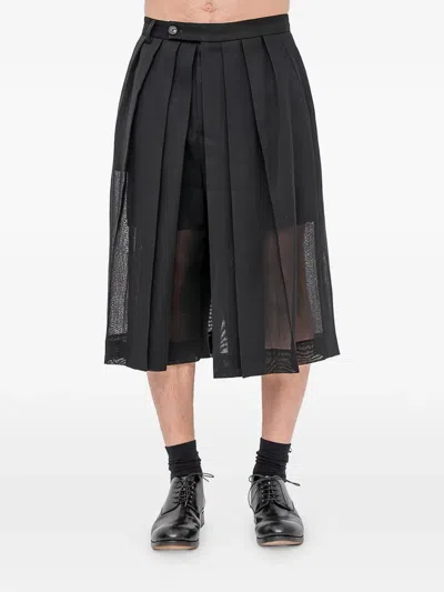 Setchu Hakama Semi-sheer Cropped Trousers In Black