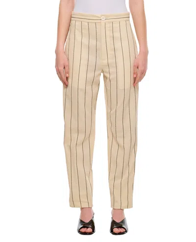 Setchu High-waisted Origami Pants With Pinstripe Detail And Slit Hem In Neutral