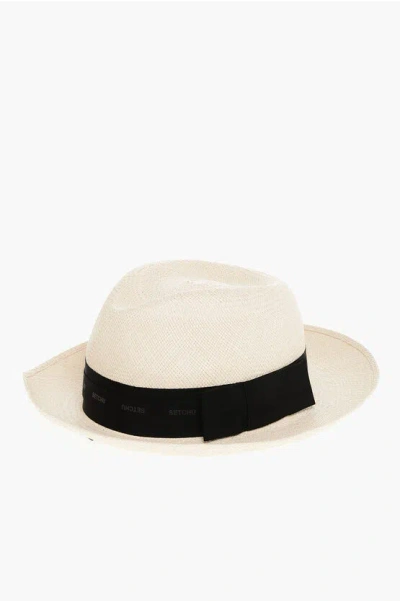 Setchu Logoed Straw Fedora With Drawstring