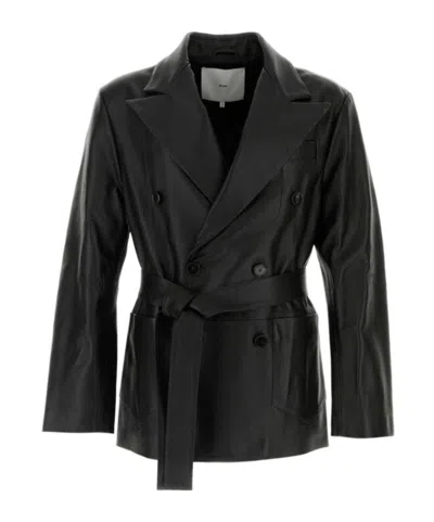 Setchu Long-sleeved Leather Jacket In Black