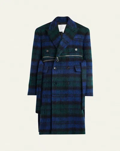 Setchu Long Tartan Double-zip Wool Coat