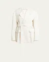Setchu No Collar Origami Belted Wool Jacket In Nwhite
