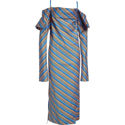 Setchu Origami 1 Convertible Long Sleeve Cotton & Silk Dress In Blue