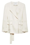 Setchu No Collar Origami Belted Wool Jacket In N. White
