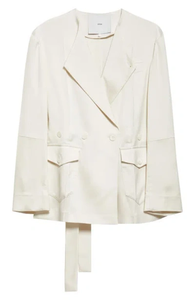SETCHU SETCHU ORIGAMI COLLARLESS BELTED SILK & VIRGIN WOOL JACKET