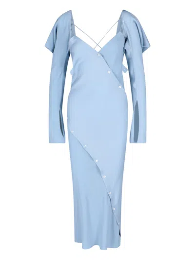 SETCHU SETCHU "ORIGAMI" MAXI DRESS IN LIGHT BLUE SATIN FABRIC