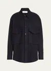 Setchu Oversized Button Down Wool Cashmere Top In Midnight