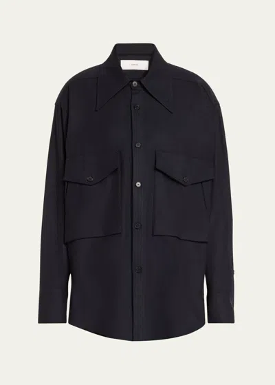 Setchu Oversized Button Down Wool Cashmere Top In Midnight