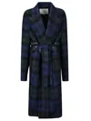 Setchu Double Zip Coat Long Tartan In Blue