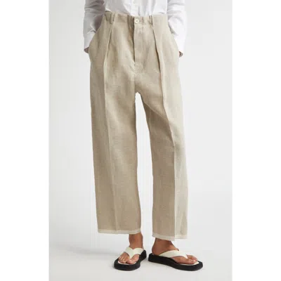 Setchu Pleated Linen Chinos In Beige