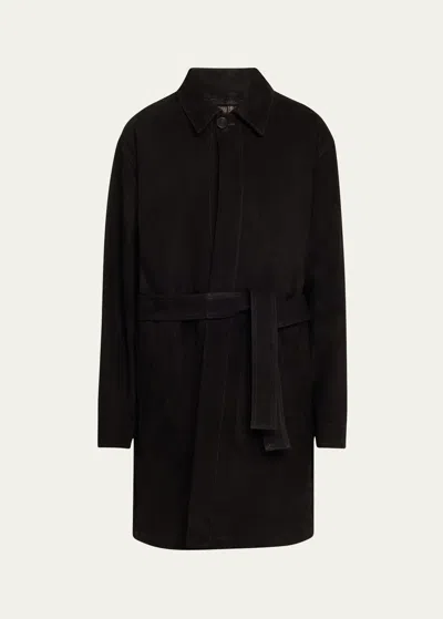 Setchu Reversible Suede Leather Belted Coat In Black