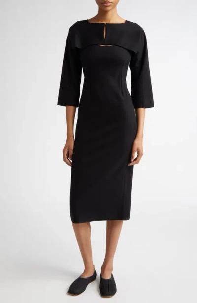 Setchu Travel Cashmere & Cotton Midi Dress & Shrug Set In Black