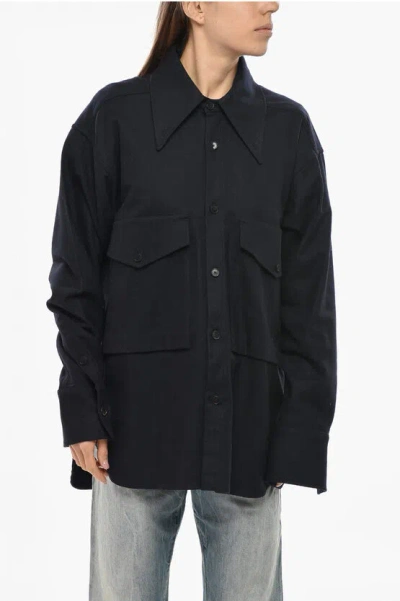 SETCHU Wool Blend Overshirt with Spread Collar