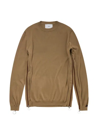 Setchu Zip-detail Knit Sweater In Brown