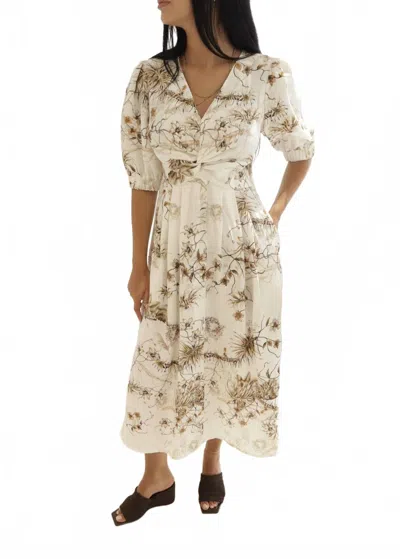 Setre Draped Midi Dress In Floral Print In Neutral