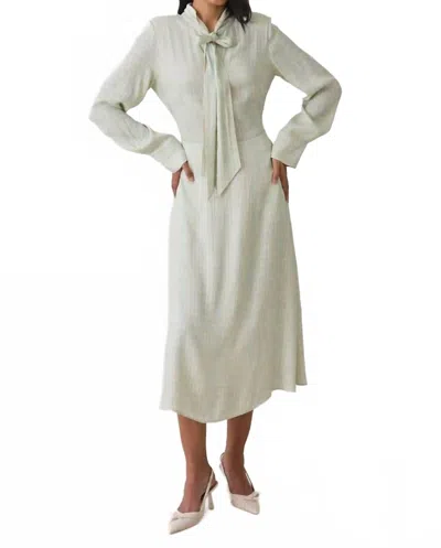 Setre Full Patterned Dress With Neck Detail In Water Green Print In White