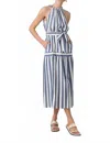 Setre Halter Neck Belt Detail Dress In Ecru/blue In Multi