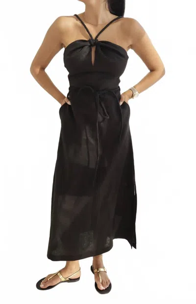 Setre Halter Neck Belted Dress In Black