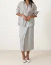 Setre Long Sleeve Shirt And Crush Detailed Skirt Set In Water Green