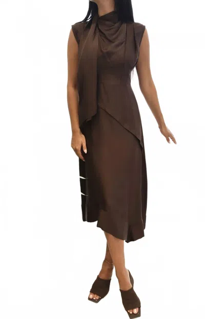 Setre Mock Neck Asymmetrical Dress In Brown