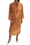 Setre Printed Tie Neck Dress In Orange Print In Orange