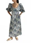 Setre Puff Sleeves Square Neck Dress In Print In Gray