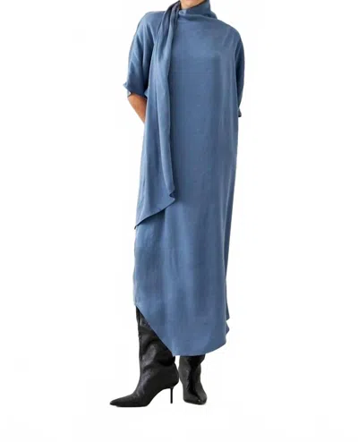 Setre Shawl Detail Short Sleeve Midi Relaxed Fit Dress In Blue