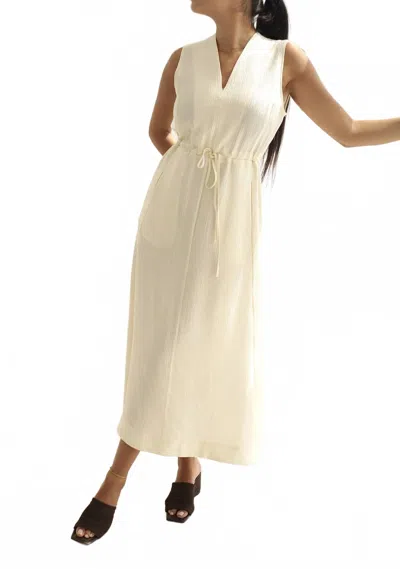 Setre Textured Drawstring Waist Midi Dress In Cream In Nude