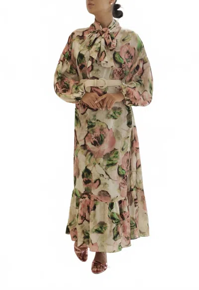 Setre Tie Neck Ruffled Hem Maxi Dress In Floral Print In Multi