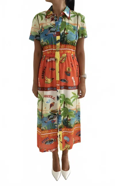 Setre Tropical Print Midi Shirt Dress