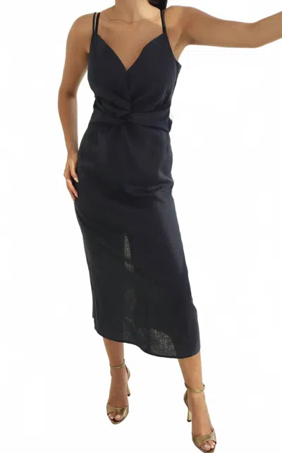Setre Twist Front Dress With Back Tie In Navy In Black