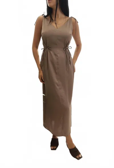Setre V Neck Maxi Dress With Drawstring Sides In Brown