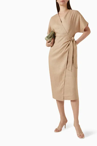 Setre Wrap Midi Dress In Beige In Yellow