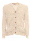 Sette Fili Cashmere Macro Tweed Cardigan Over Fit In Beige