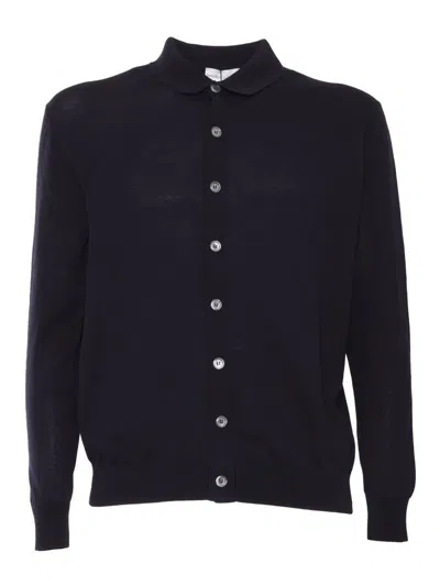 Sette Fili Cashmere Ice Cotton Long-sleeved Shirt-neck Cardigan In Black