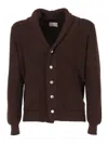 Sette Fili Cashmere Shawl Collar Wool Cardigan With Textured Knit And Front Pockets In Brown